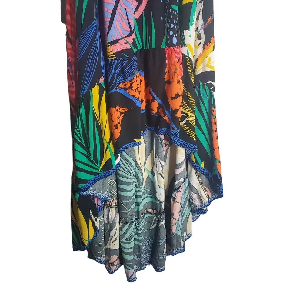 Flying Tomato Colorful Tropical Off Shoulder Maxi Dress High Low Flowy Small - Picture 2 of 11